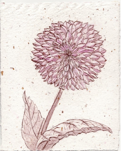 Dhalia - Spirit-diluted oil paint and ink on Java paper - Currently on display at Fiore Paper in Oceanside, California.
